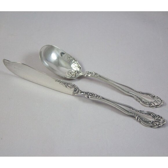 Simeon L & George H Rogers Silverplate Sugar Spoon and Twisted Butter Spreader - Picture 1 of 12